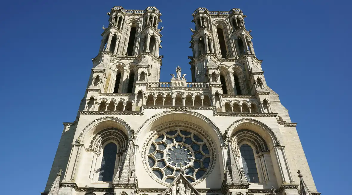 front view of a gothic French cathedral