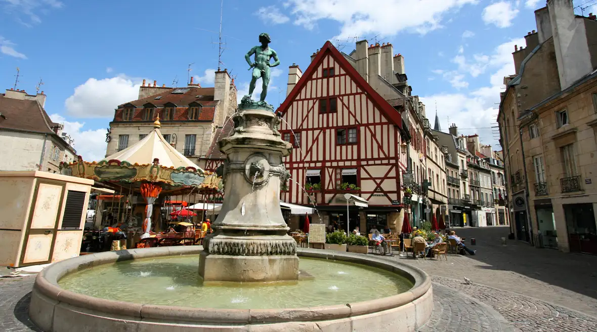 Fountain in market square of Dijon